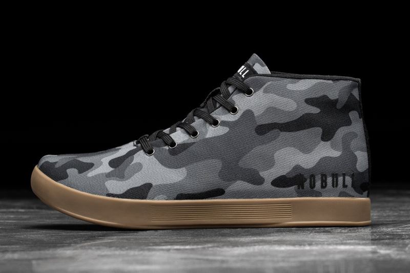 Black Camouflage Men's Nobull Canvas Mid Trainers | HTKEJY-189