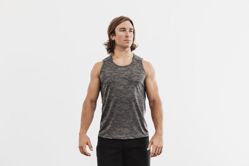 Black Camouflage Men's Nobull Lightweight Textured Camo Tanks | DPIFEV-190