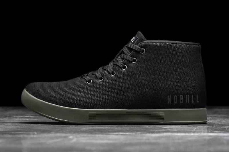 Black Dark Green Men's Nobull Canvas Mid Trainers | LKIFGZ-312