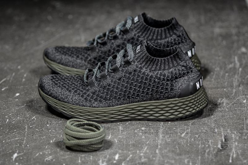 Black Dark Green Men's Nobull Knit Running Shoes | UFLEDH-504