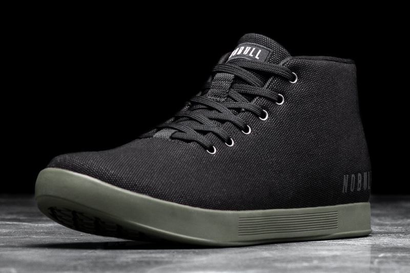 Black Dark Green Women's Nobull Canvas Mid Trainers | LJOAPV-721