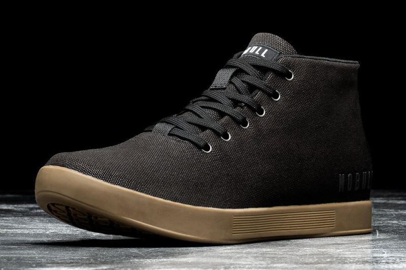 Black Men's Nobull Canvas Mid Trainers | YXFKLM-458