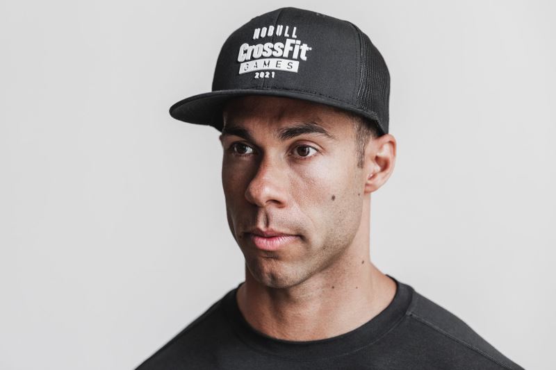 Black Men's Nobull Crossfit Games 2021 Flat-Brim Trucker Hats | CQFXTW-274