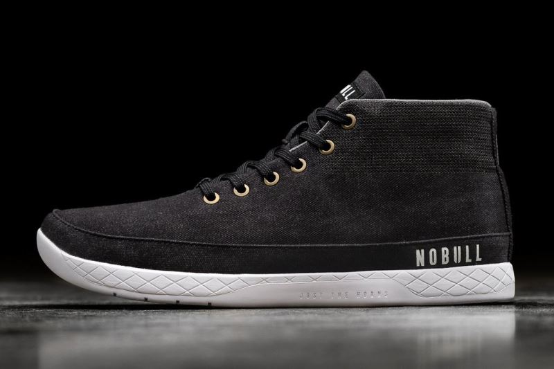 Black Men's Nobull Denim Canvas Mid Trainers | INTHLG-019