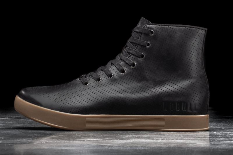 Black Men's Nobull High-Top Leather Trainers | BSYXID-698