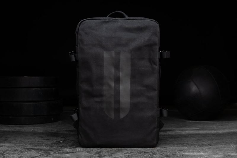 Black Men's Nobull Horns Waxed Canvas Duffleback Bags | PXHMVF-648