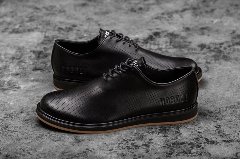 Black Men's Nobull Leather Dress Shoes | HSYEBP-937