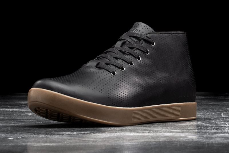 Black Men's Nobull Leather Mid Trainers | FRKXNJ-964