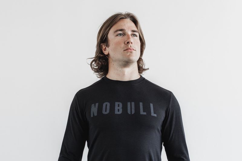 Black Men's Nobull Long Sleeve T-Shirts | NEKUOV-851