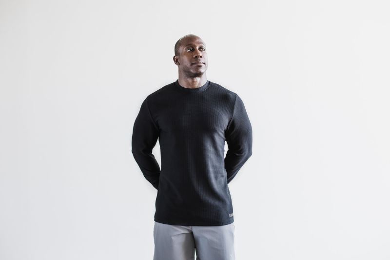 Black Men's Nobull Long Sleeve Waffle Sweatshirt | LECFPN-689