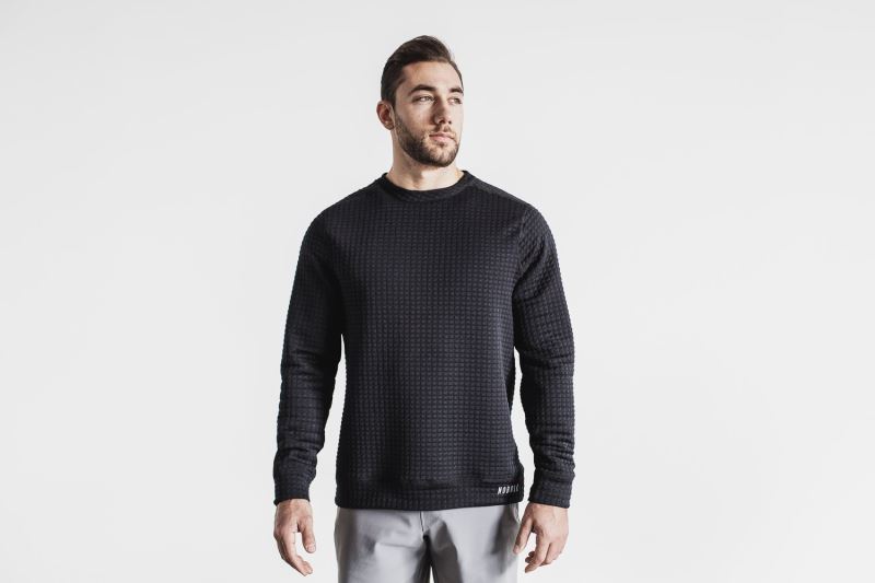 Black Men's Nobull Quilted Crew Pullover | KGARUJ-401