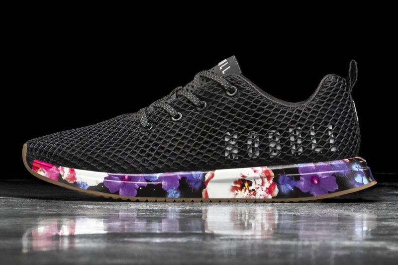 Black Men's Nobull Space Floral Mesh Running Shoes | LWVQCR-143