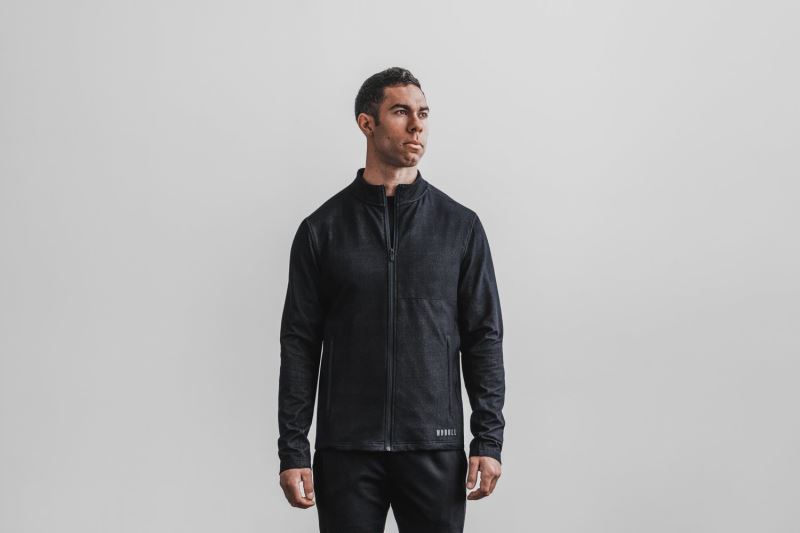 Black Men's Nobull Twill Zip-Up Jackets | QOVTEM-967