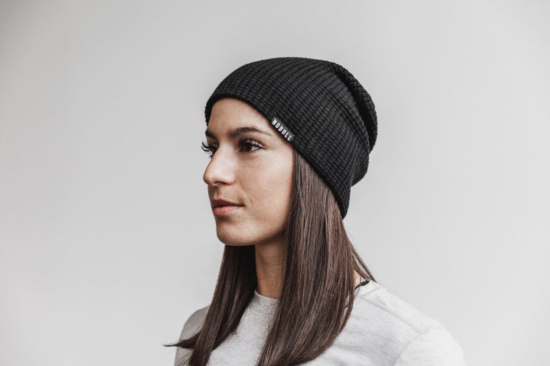 Black Men's Nobull Waffle Beanies | UIVOBX-125