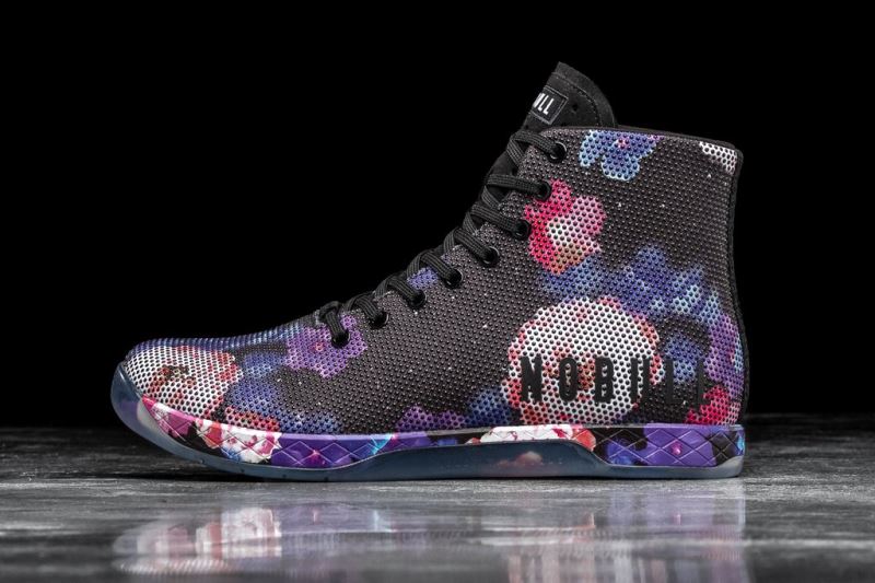 Black Purple Men's Nobull High-Top Space Floral Trainers | NXPFWI-614