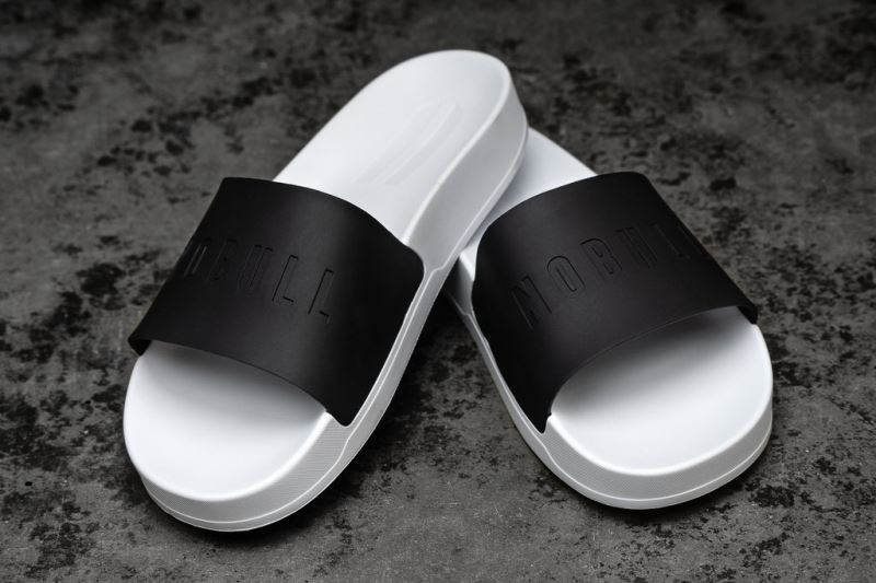 Black White Men's Nobull Lightweight Slides | ZQRBJN-593