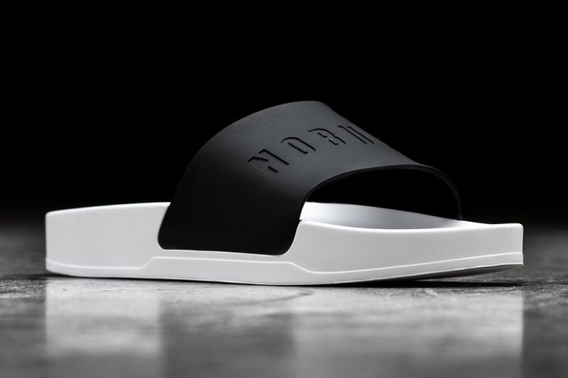 Black White Women's Nobull Lightweight Slides | LURMZO-041