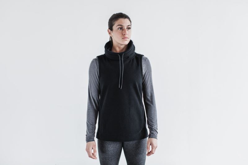 Black Women's Nobull Arctic Sleeveless Cowl Hoodies | VXSRFZ-825