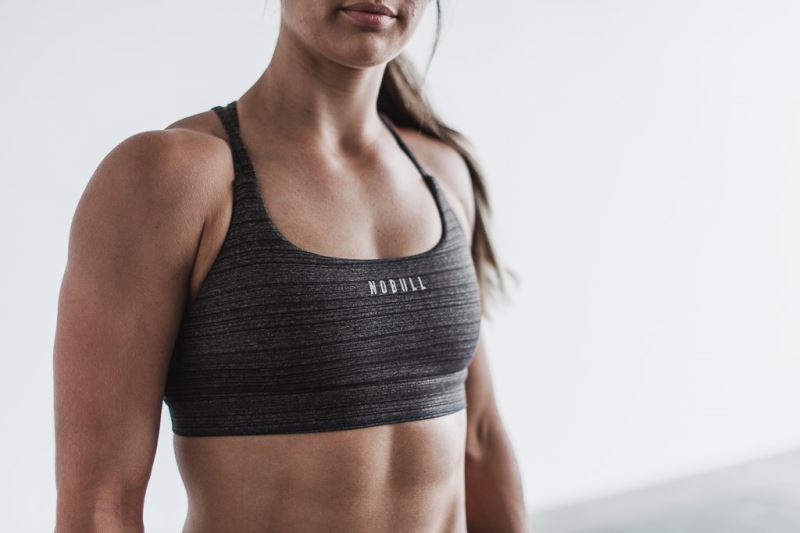 Black Women's Nobull Heather Stripe Sports Bras | PZVHBF-382