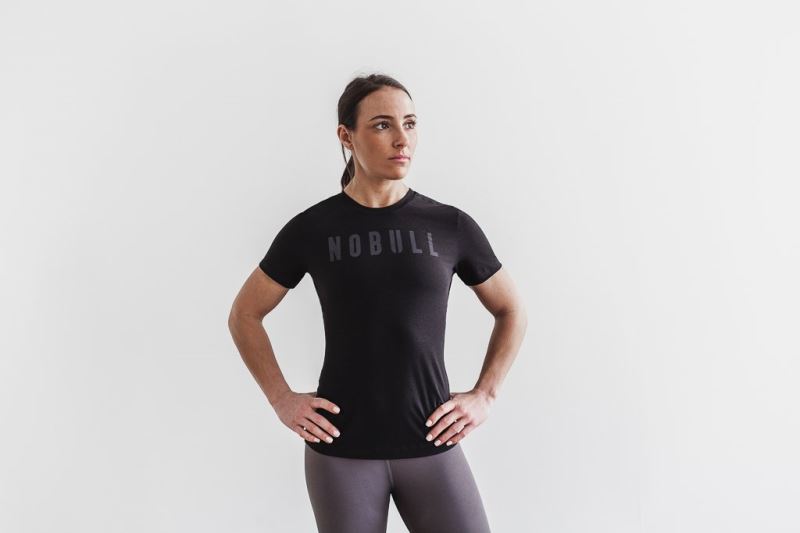 Black Women's Nobull Slim Fit T-Shirts | SPZHTR-152