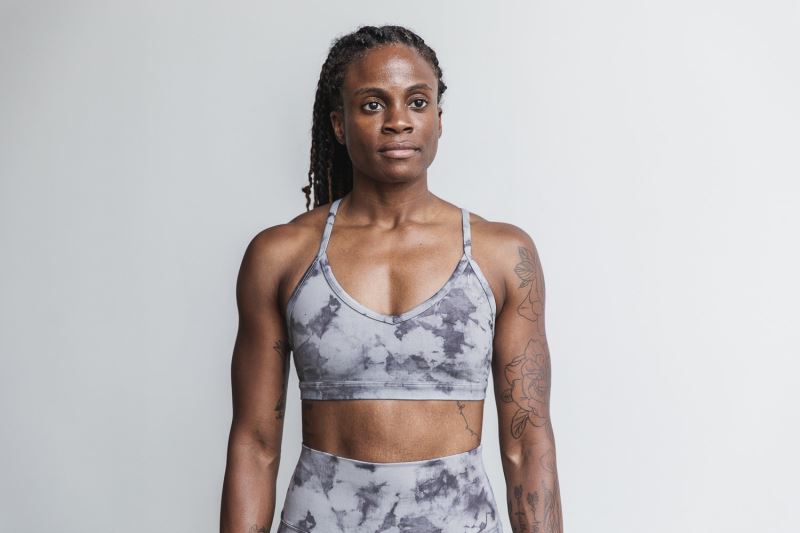 Black Women's Nobull V-Neck Tie-Dye Sports Bras | YHSQDT-124