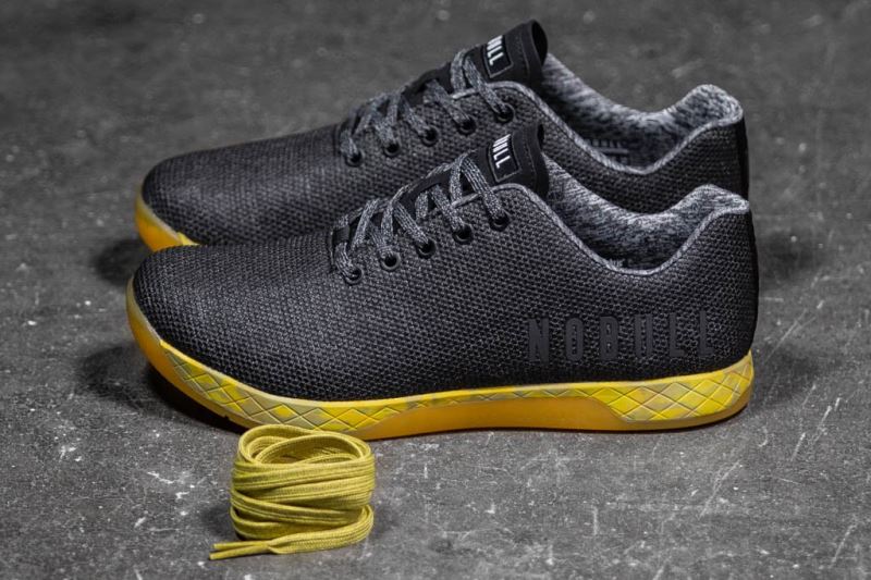 Black Yellow Men's Nobull Heather Trainers | GEXRUI-087