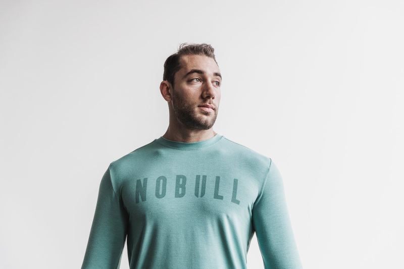 Blue Men's Nobull Long Sleeve T-Shirts | BVHRXJ-905