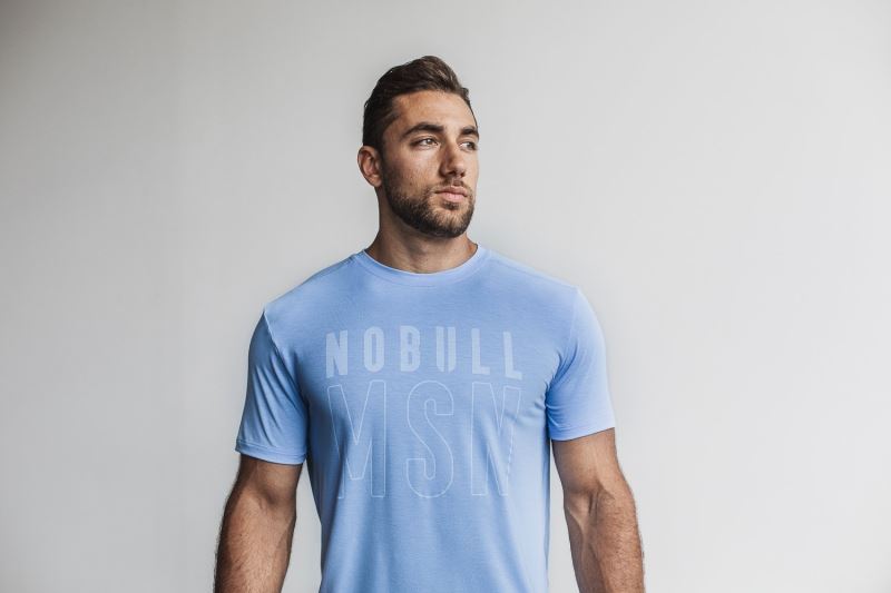 Blue Men's Nobull Madison T-Shirts | SIUOAZ-357