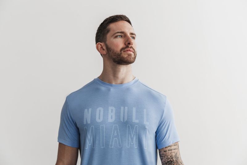 Blue Men's Nobull Miami T-Shirts | USVGNT-270