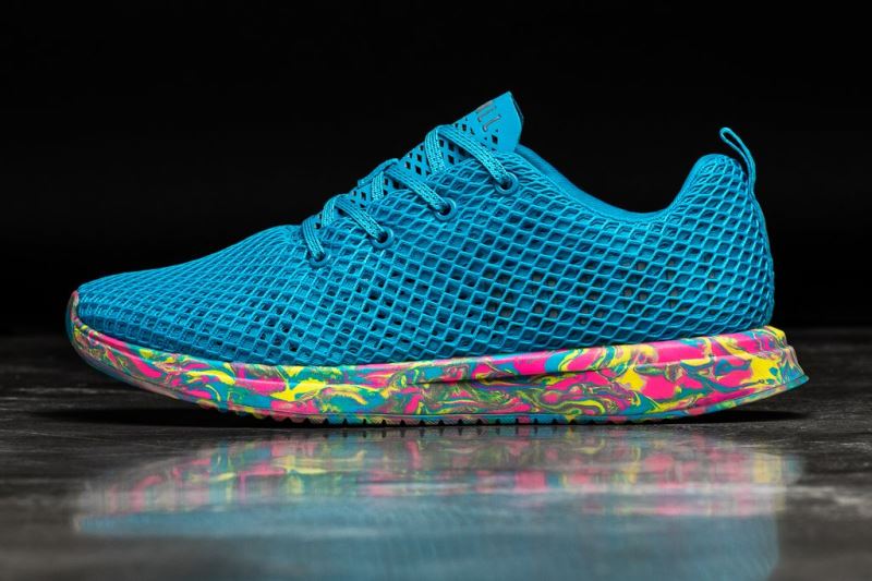 Blue Men's Nobull Neon Swirl Mesh Running Shoes | TYZVRC-924