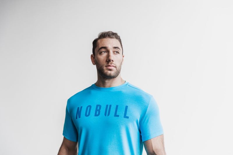 Blue Men's Nobull Neon T-Shirts | JGVICH-671