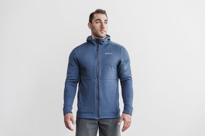 Blue Men's Nobull Performance Zip-Up Hoodies | YWSPQI-964