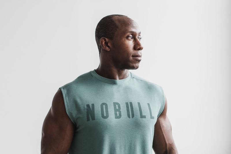 Blue Men's Nobull Sleeveless T-Shirts | YJWTIV-782