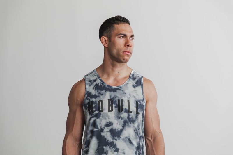 Blue Men's Nobull Tie-Dye Tanks | MGZFCX-256