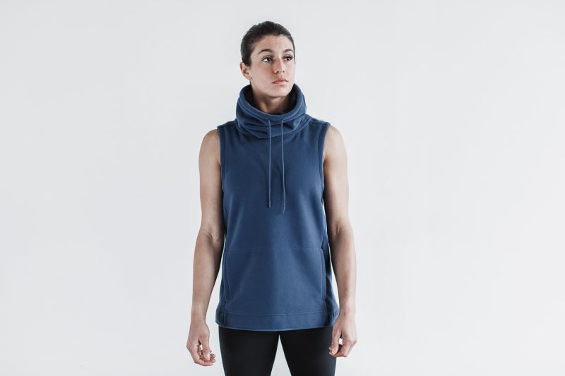 Blue Women's Nobull Arctic Sleeveless Cowl Hoodies | JEXSCR-546