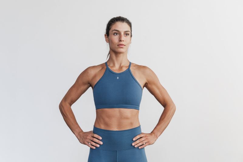 Blue Women's Nobull Halter Matte Sports Bras | ALZGWM-486