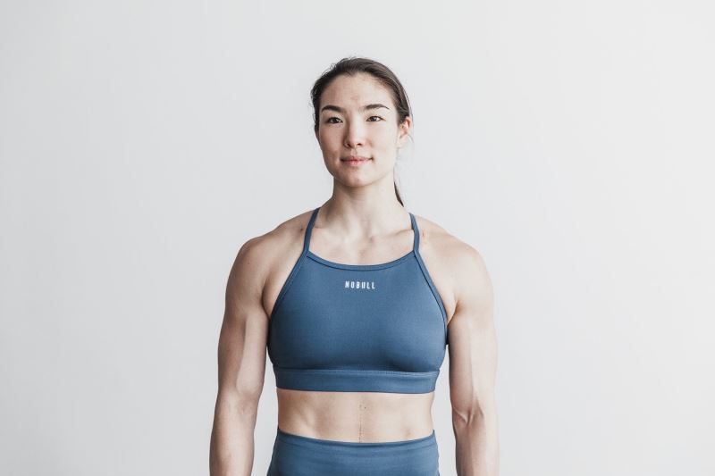 Blue Women's Nobull High-Neck Matte Sports Bras | XUARSL-467