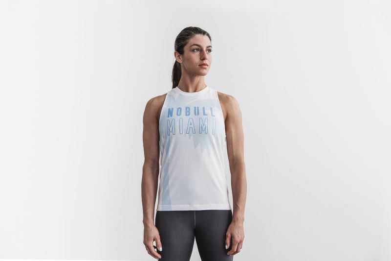 Blue Women's Nobull High-Neck Miami Palm Tanks | IXVUOQ-983