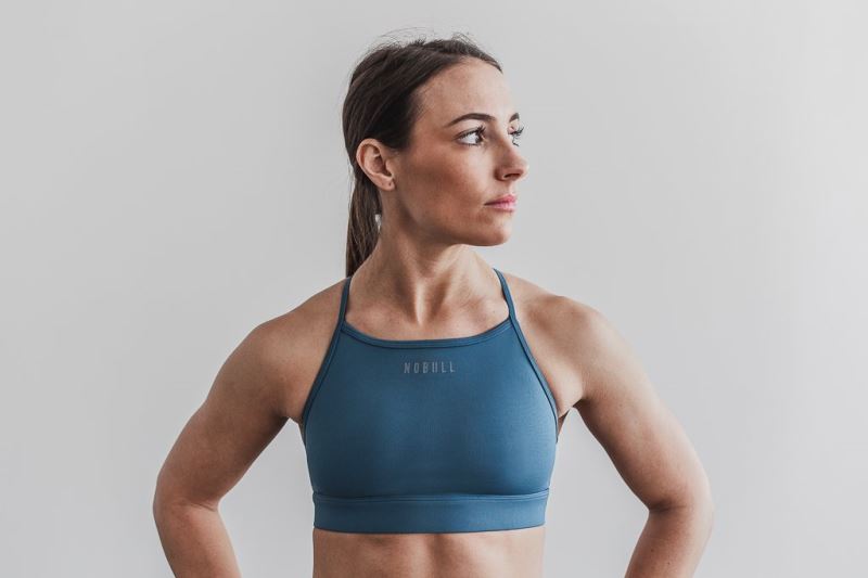 Blue Women's Nobull High-Neck Sports Bras | CMZWOH-023