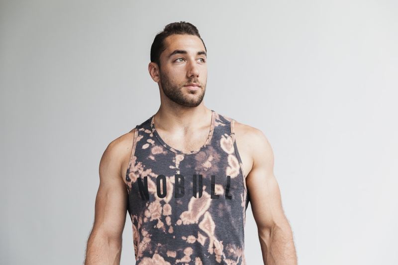 Brown Black Men's Nobull Tie-Dye Tanks | JGAFKE-704