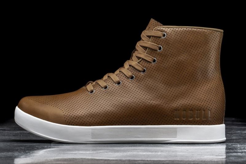 Brown Men's Nobull High-Top Leather Trainers | JNAOPE-419