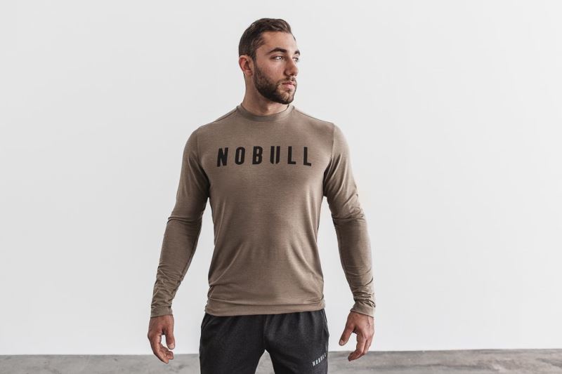 Brown Men's Nobull Long Sleeve T-Shirts | MHVKWY-168