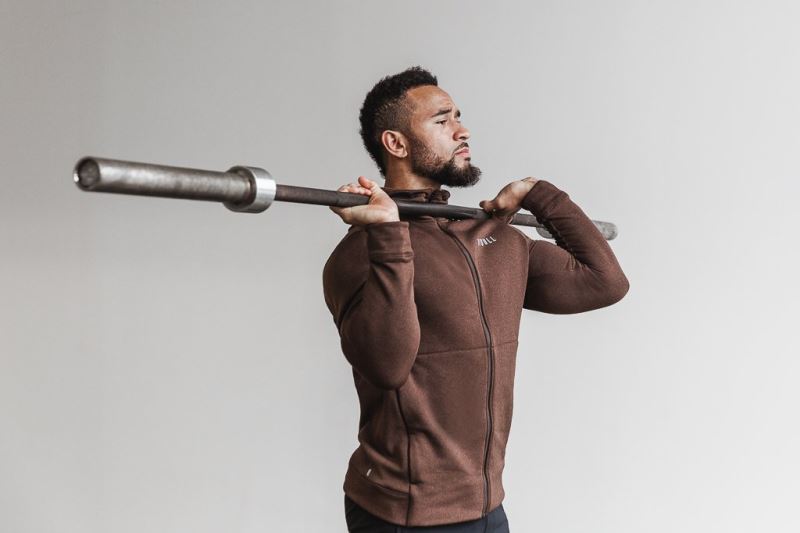 Brown Men's Nobull Performance Zip-Up Hoodies | PVDNAL-860