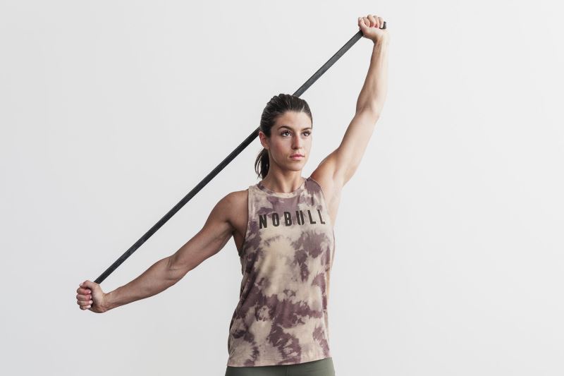 Brown Women's Nobull High-Neck Tie-Dye Tanks | JWZVOE-806