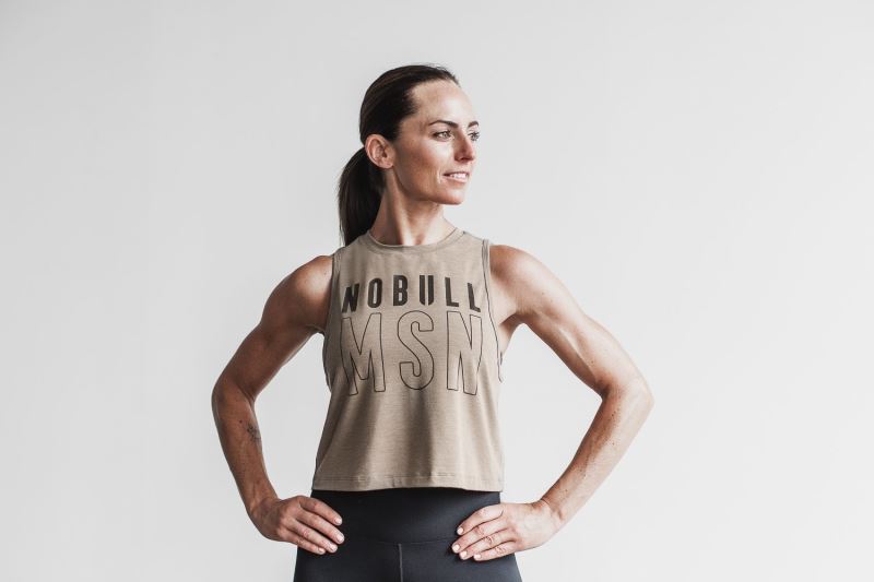 Brown Women's Nobull Muscle Madison Tanks | OYUMQB-719