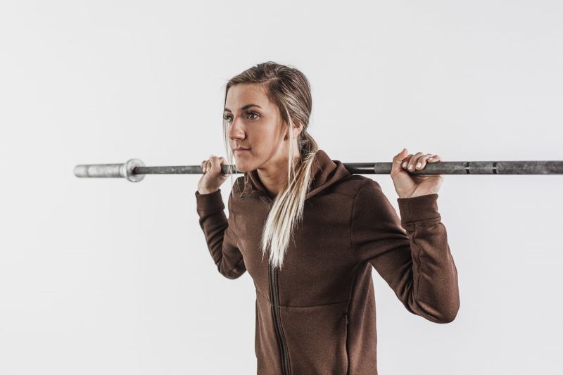 Brown Women's Nobull Performance Zip-Up Hoodies | WFGLCV-457