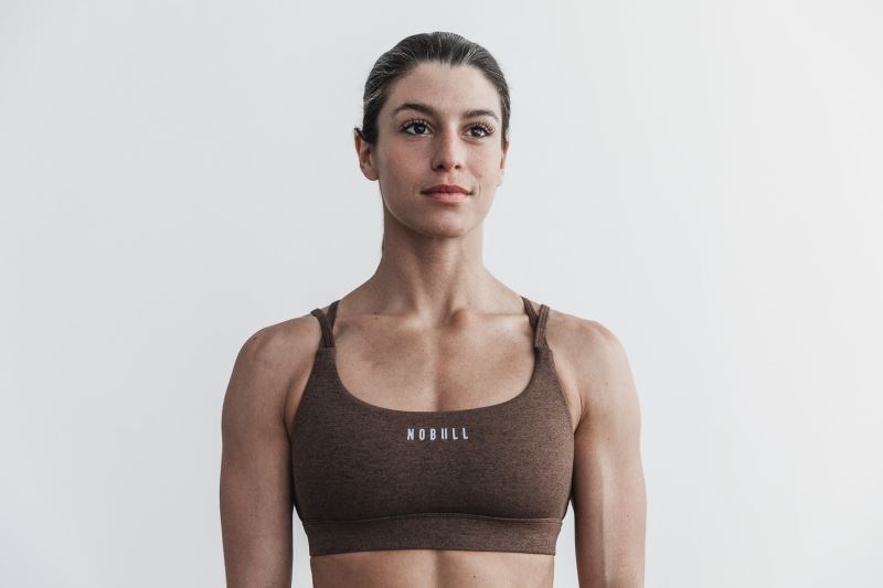 Brown Women's Nobull Plush Heather Sports Bras | JIOYCK-708