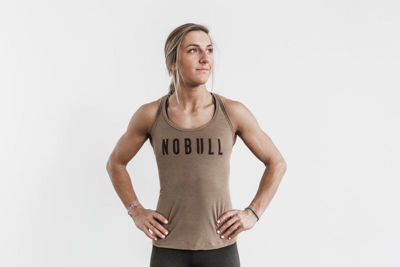 Brown Women's Nobull Racerback Classic Colors Tanks | JSZGID-340