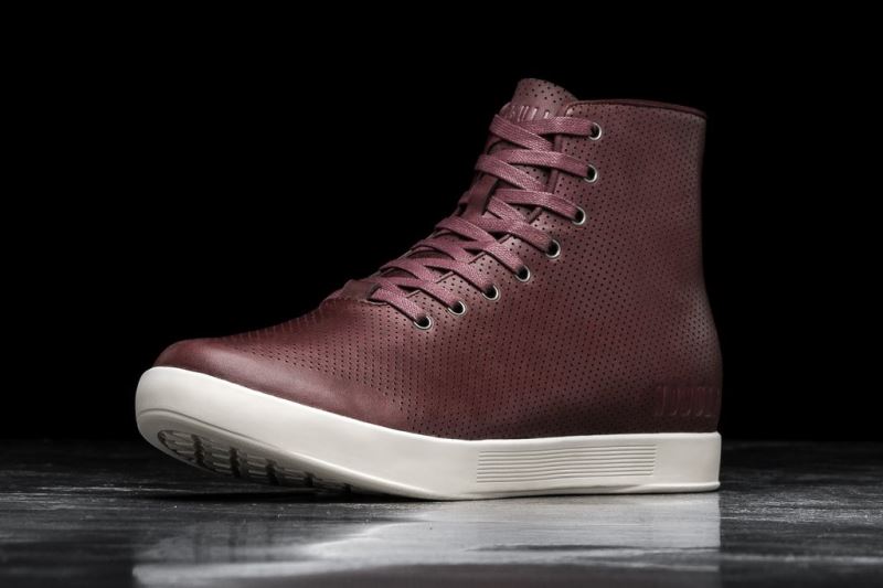 Burgundy Men's Nobull High-Top Leather Trainers | EAJORV-036