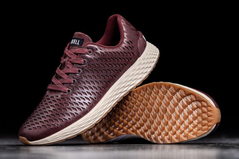 Burgundy Men's Nobull Leather Running Shoes | SGOJNW-794